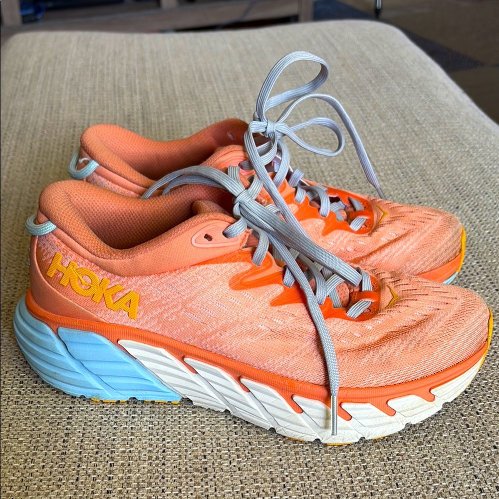 Hoka One One Orange and Blue Athletic Shoes